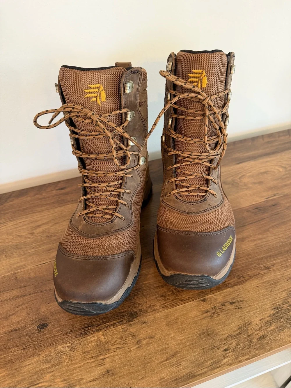 LaCrosse Brown Men's Lace-Up Waterproof Hunting Boots with Yellow Logo